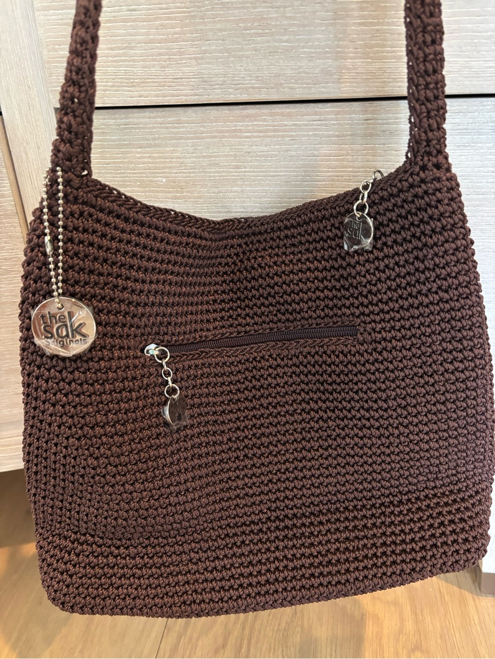 New The Sak original brown shoulder crochet bag boho hobo 90s y2k zip giftable